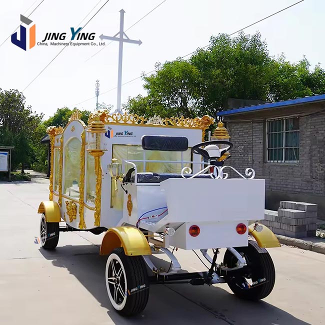 FH005-Best Seller Trailer Hearse Hearse Royal Style Funeral Carriage white and Gold Ornate Luxury Funeral Vehicle for Export