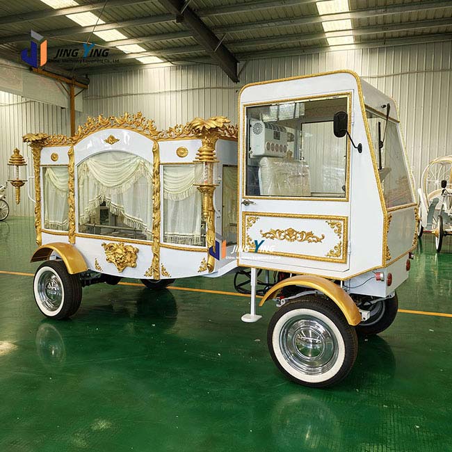 FH007-Traditional Royal Trailer Hearse Hearse white Funeral Carriage Luxury Gold Decor Burial Car for Professional Funerals