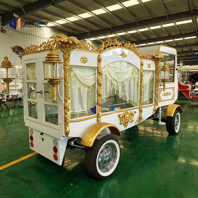 FH007-Traditional Royal Trailer Hearse Hearse white Funeral Carriage Luxury Gold Decor Burial Car for Professional Funerals