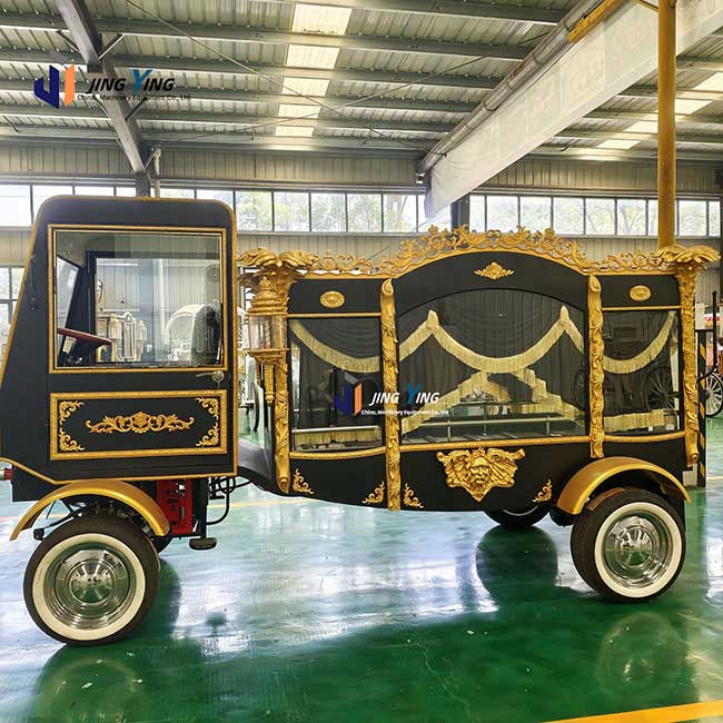 FH007-Traditional Royal Trailer Hearse Hearse white Funeral Carriage Luxury Gold Decor Burial Car for Professional Funerals