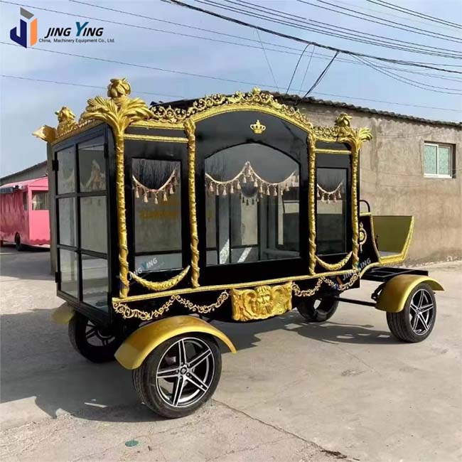 FH008-Customized Luxury Trailer Hearse Hearse Royal Style Funeral Carriage white Gold Ornate Burial Car for Funeral Services